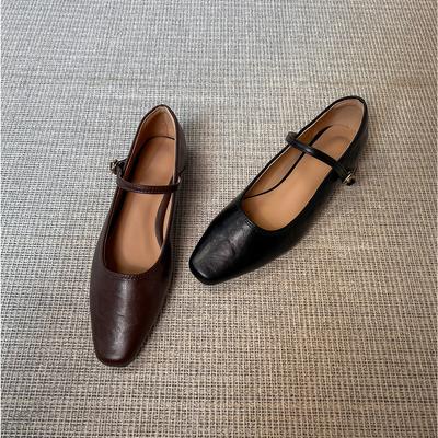 Ballerines rétro pour femmes plissées avec chaussures Mary Jane tempérament talon bas
