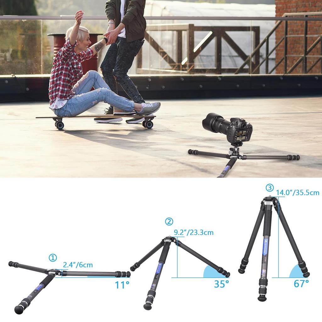 ARTCISE Carbon Fiber Smaller Than a Cup When 15kg Load Height Extension Tripod Bag Metal Spikes Ultra-Compact Tripod Folded, Capacity, 82.5cm