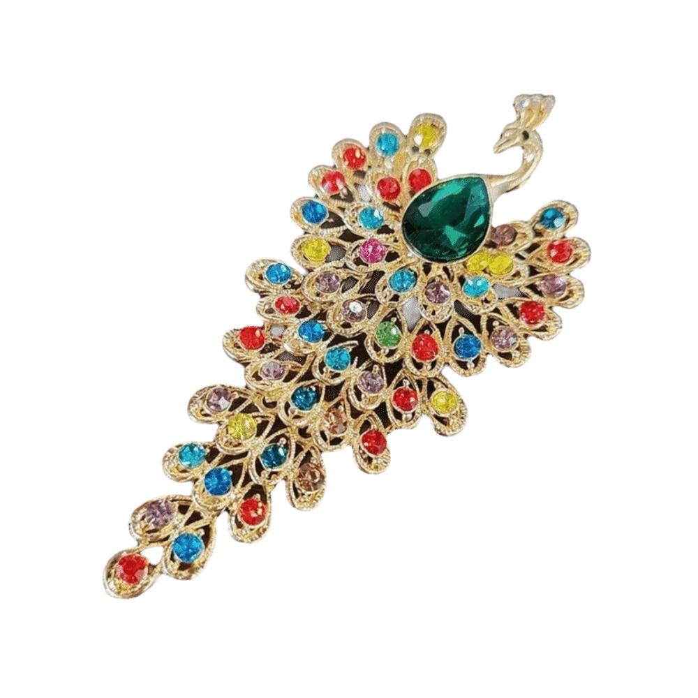 Crystal Peacock Rhinestone Brooch Exquisite Chest Flower Pin Peacock Badge Pin  For Suits зелёный
