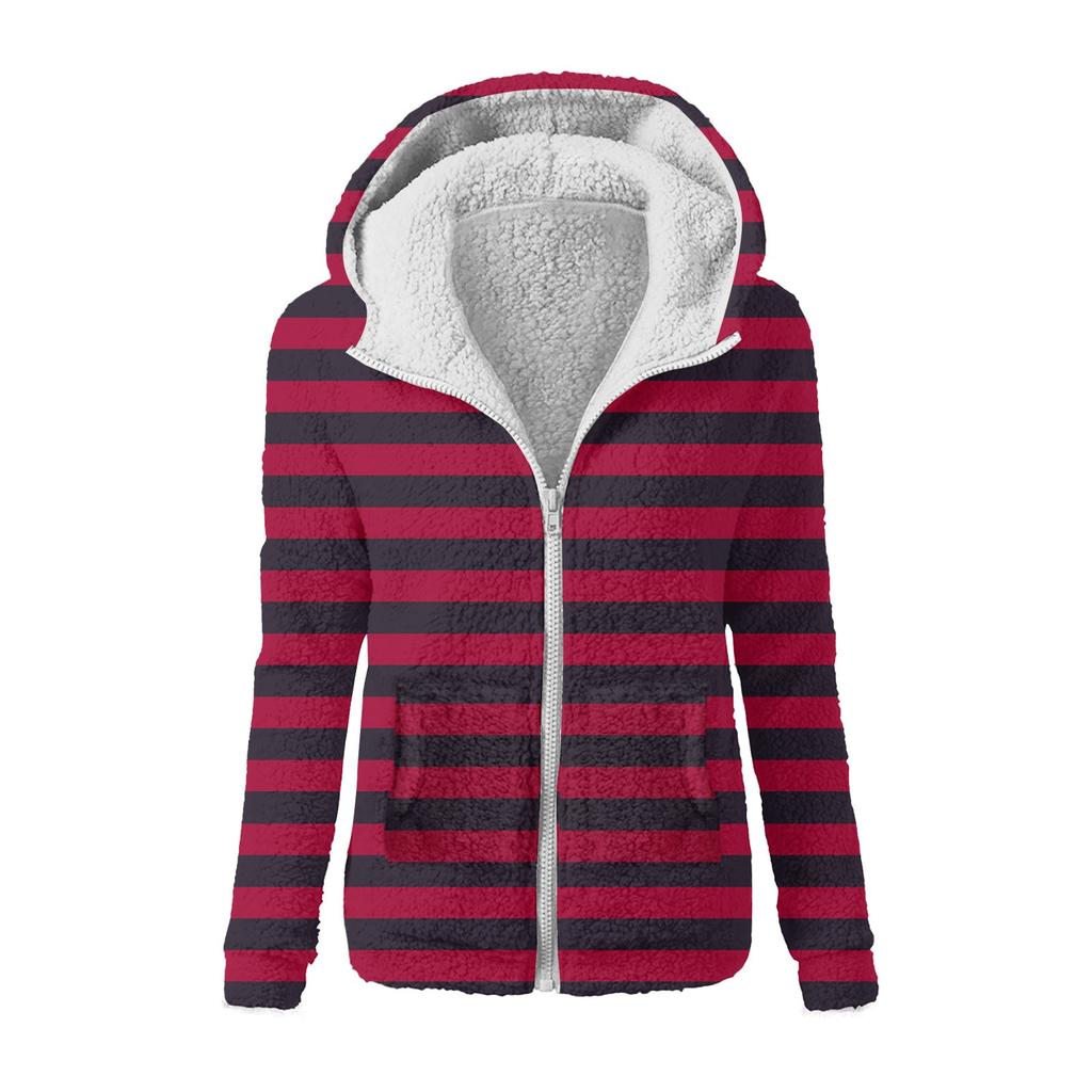 Women's Fashion Printing Sweatshirt Loose Hooded Plush Zip Up Jacket Top