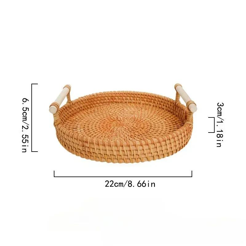 

Handwoven Rattan Serving Tray with Double Handles, Multipurpose Snack Bread Platter for Tea Party Kitchen Home Decor