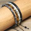 Labradorite Flat Bead Bracelet – Hematite Accent Adjustable Boho Jewelry, Intuition Protection Gift for Men Women