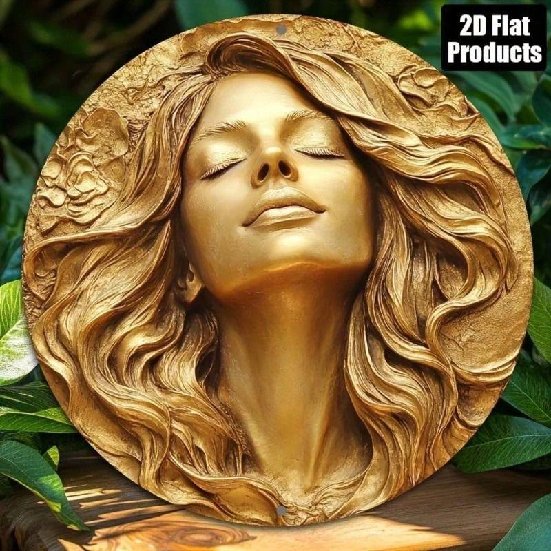 Metal Wall Art Poster 3D Gold Aluminum Round 20cm Home Decor