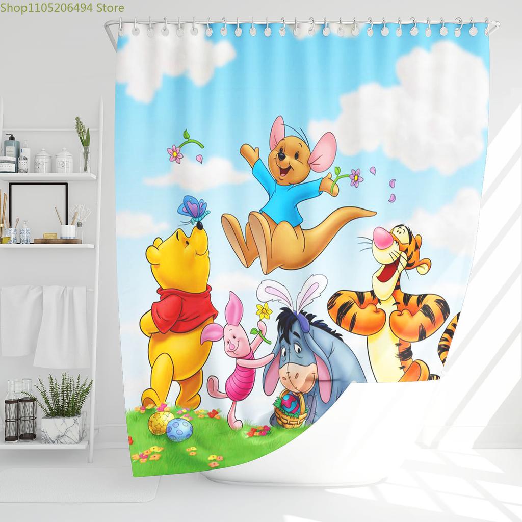 Winnie The Pooh Bathroom Decor Accessories Shower Curtain Sets Full Set Curtains For Waterproof Anime Home