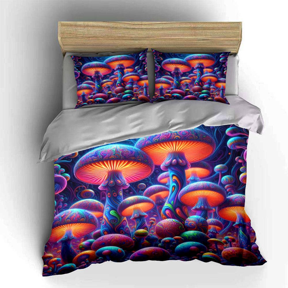 Psychedelic Glowing Mushrooms Bedding Duvet Cover Set Duvet Cover Pillowcases (1 * Duvet Cover 2 * Pillowcases, Without Duvet Insert)