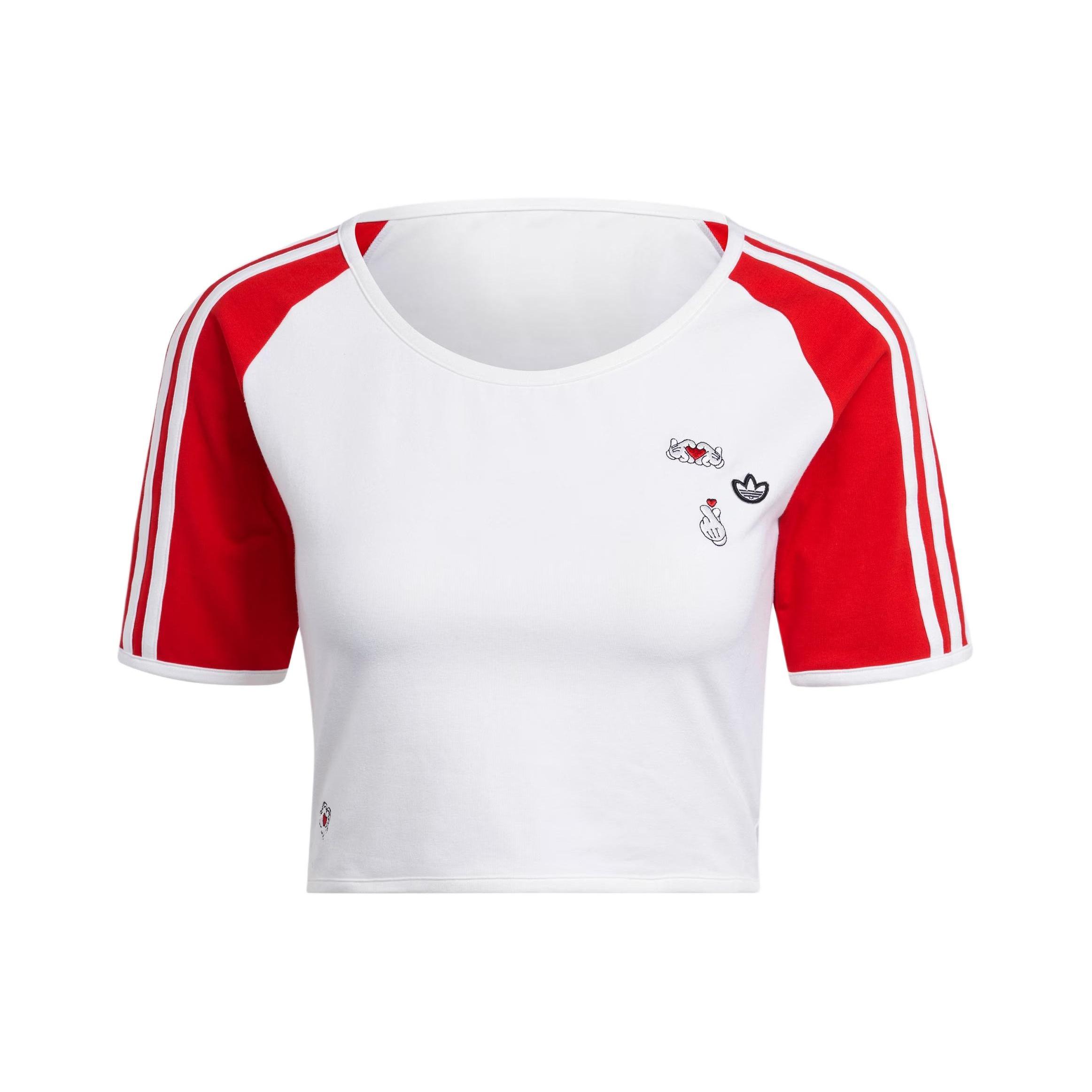 (WMNS) adidas Originals x Mickey Mouse 3-Stripes Icon For Her Baby T-Shirt Asia Sizing White Red Women s IY2268 XS