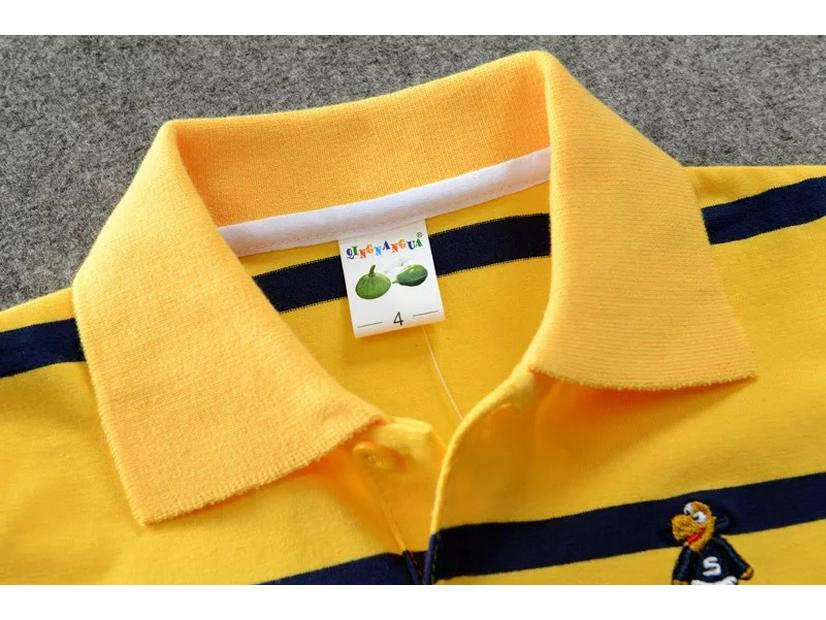 Kids' Korean-Style Striped Cotton Polo T-Shirt, Short-Sleeved for Ages 0-15