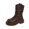 Thick-soled Martin Boots, New Women's British Retro Short Boots, Increased Height and Thinness, Thick Heels, Stacked Boots, Medium Boots