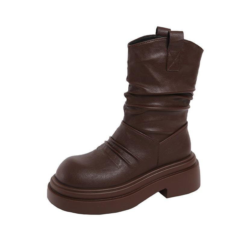 Thick-soled Martin Boots, New Women's British Retro Short Boots, Increased Height and Thinness, Thick Heels, Stacked Boots, Medium Boots