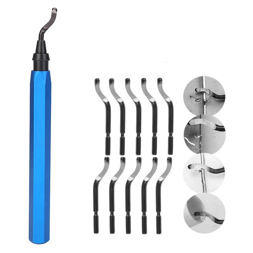 Deburr Blade Deburring Tools Tools Flexible Deburring Remover Hand Tools Handle High Speed Steel With 10pcs Rotary Deburr Blades