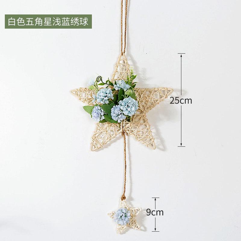 Five Pointed Star Vine Circle Wall Decoration Simulation Flower Pendant Decoration Creative Bedroom Living Room decor Aesthetic