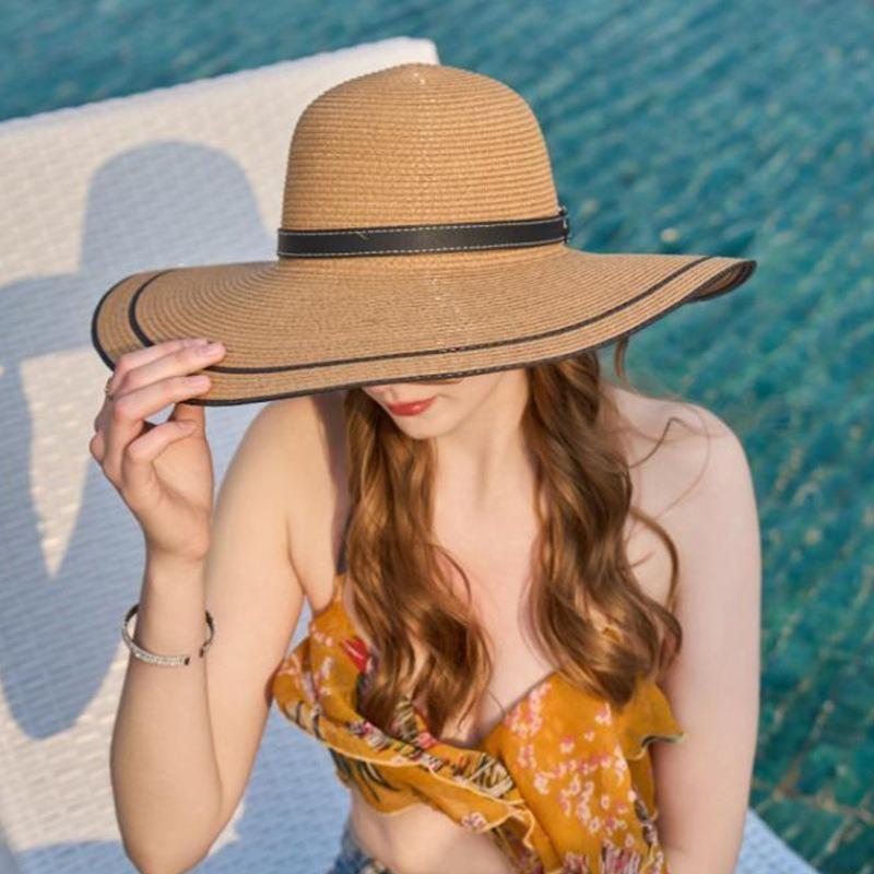 Holiday style big brim straw hat sunshade sunscreen face small hat women's leisure vacation handwoven hat