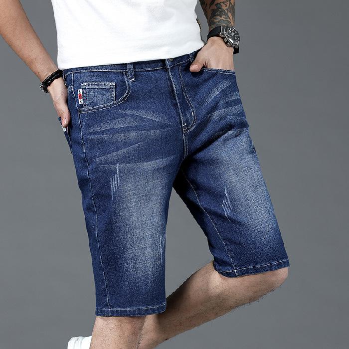 2022 summer new denim mid-shorts men's quarter pants summer thin loose stretch mid-pants men's Korean style trend