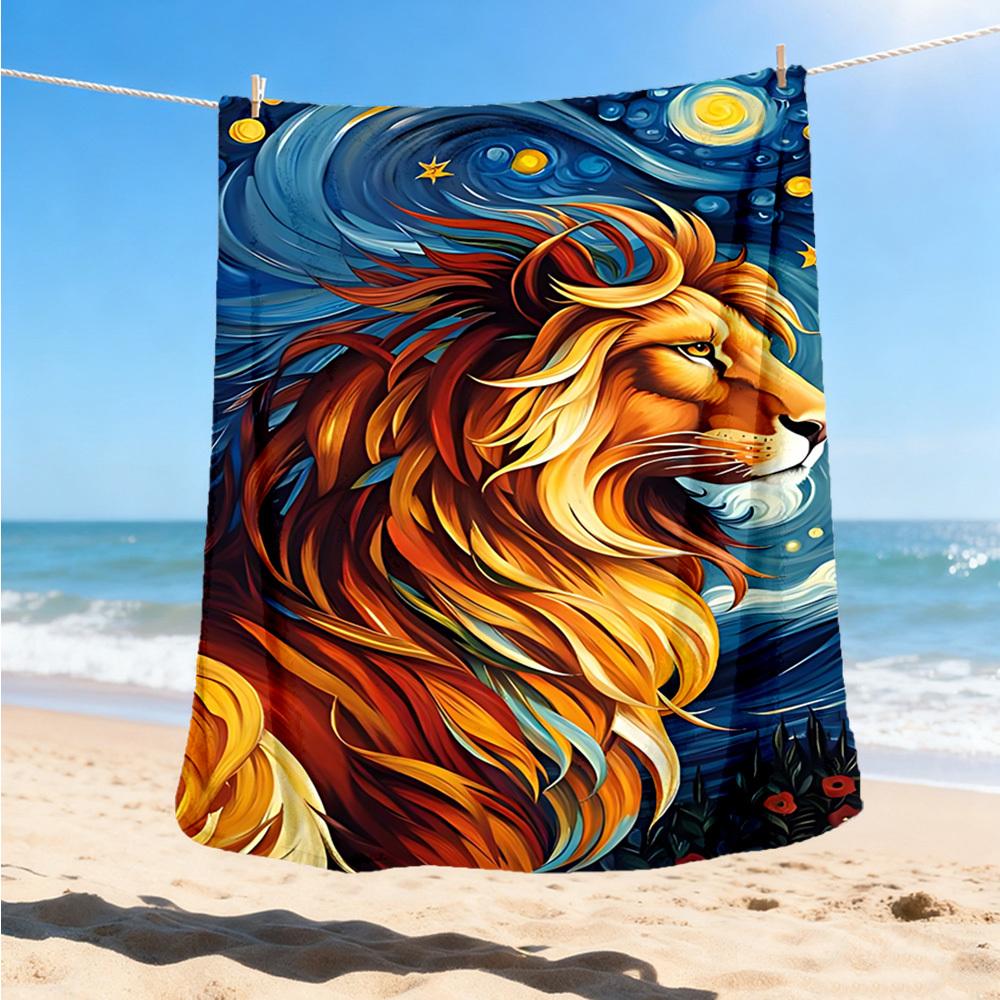 1pc Lion Night Sky Throw Blanket Polyester Fiber, Lightweight Flannel, Soft & Warm, All Season Use for Outdoor, Camping Digital Print