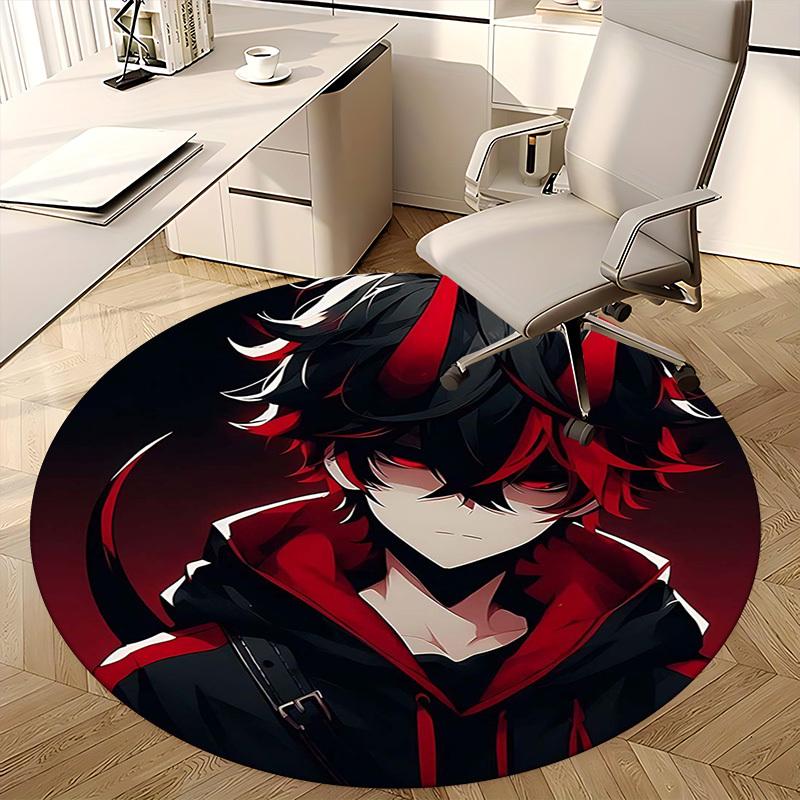 1pc Anime Design Round Carpet - Red and Black Devil Theme Chair Mat for Office, Home Decor, Living Room