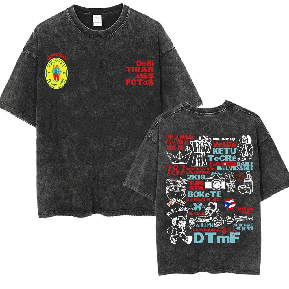 Wholesale Rap Bad Bunny DTMF World Tour Oversized Tshirt for Men Luxurious Fashionable Retro Washed Hiphop Pure Cotton Tshirt