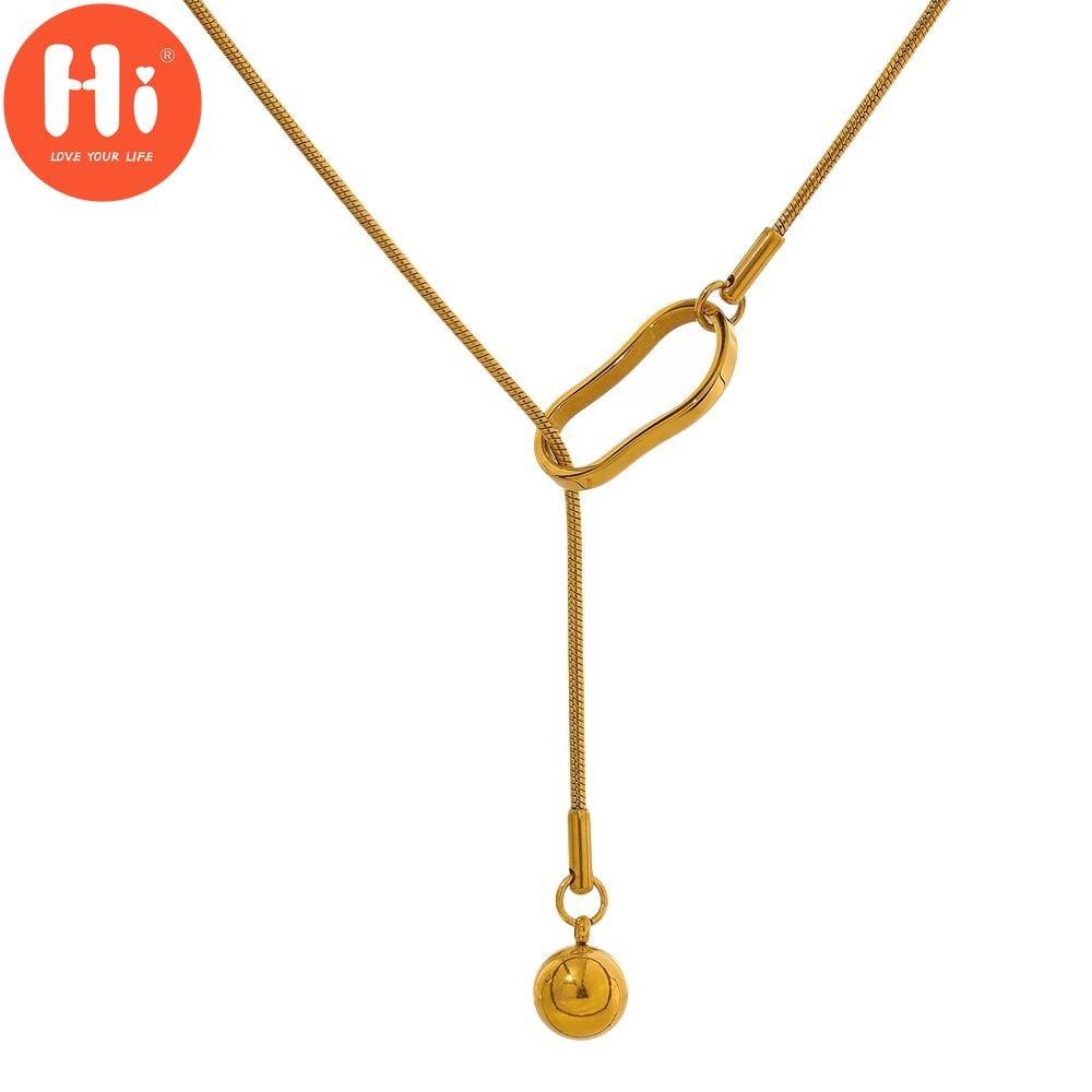 Hi Eetit Collier avec pendentif géométrique en perles d'acier inoxydable pour femme
