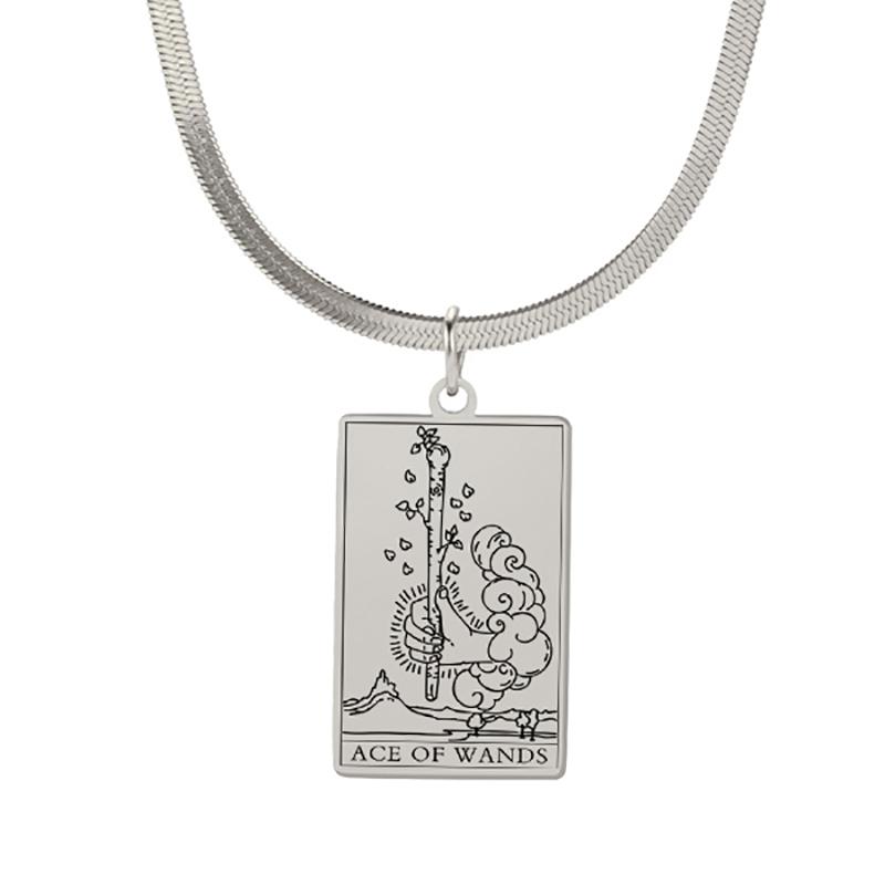 LIKGREAT Astrology Amulet Stainless Steel Snake Chain Wands Tarot Necklace Vintage Wands Minor Arcana Tarot Cards Jewelry