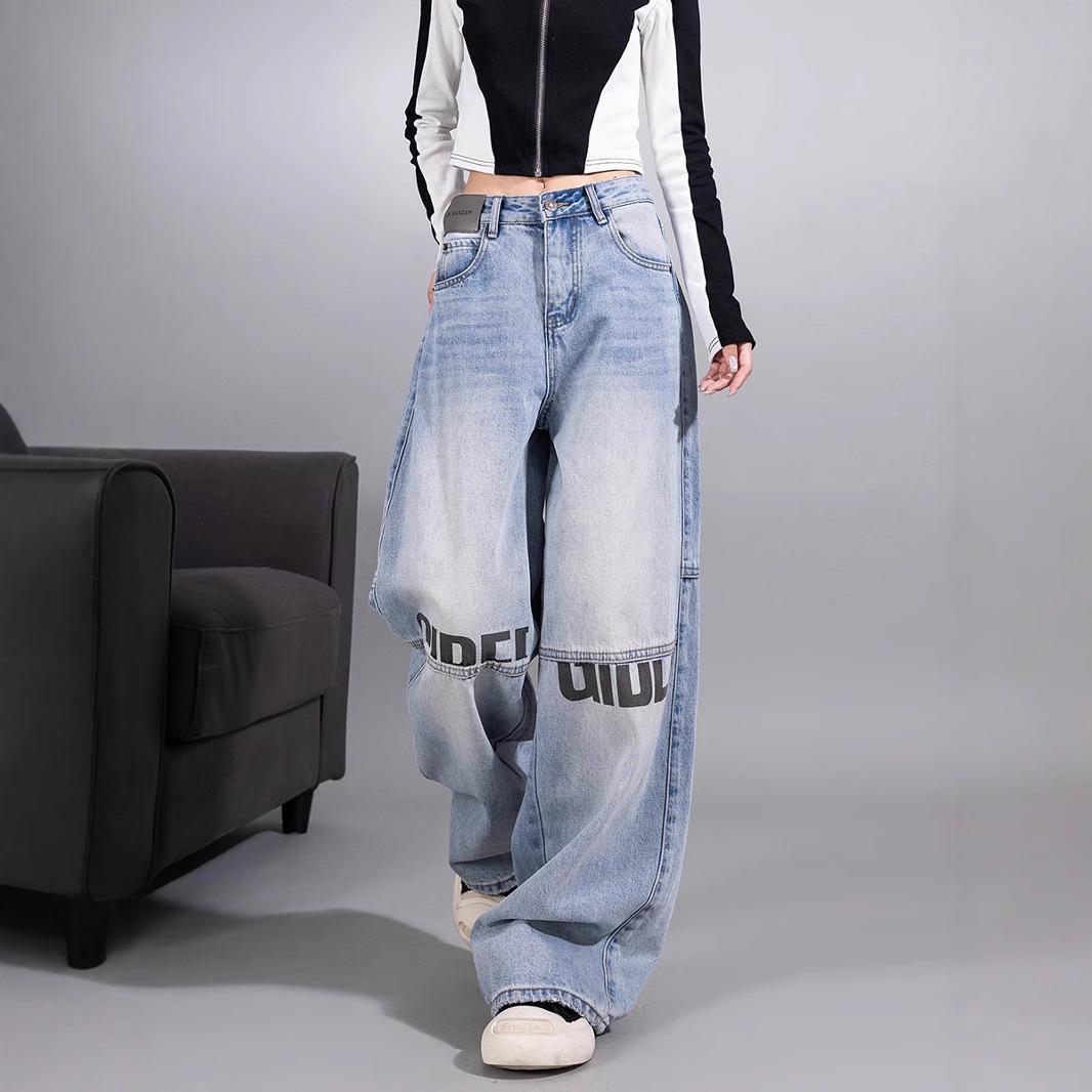 

Hong Kong Retro High-Waist Women s Slimming Wide-Leg Jeans 2025 Medium світло-синій колір