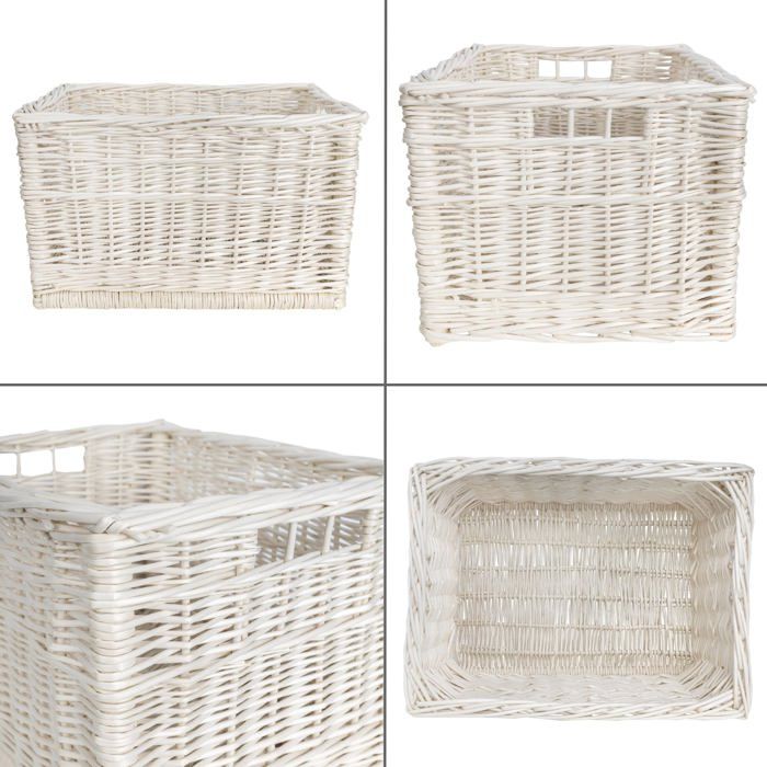 Panier de rangement - CREATIVE HOME - Rectangulaire 40x30x24 cm - Blanc - Osier naturel - Poignées, 5 kg