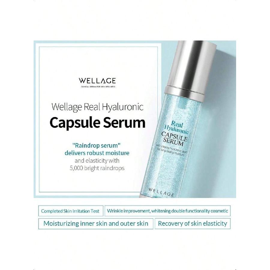 WELLAGE Real Hyaluronic Capsule Serum 30ml , Highly Enriched Hyaluronic Acid Raindrop Serum, Moisturizing With Milk Collagen And Aqua Ceramide