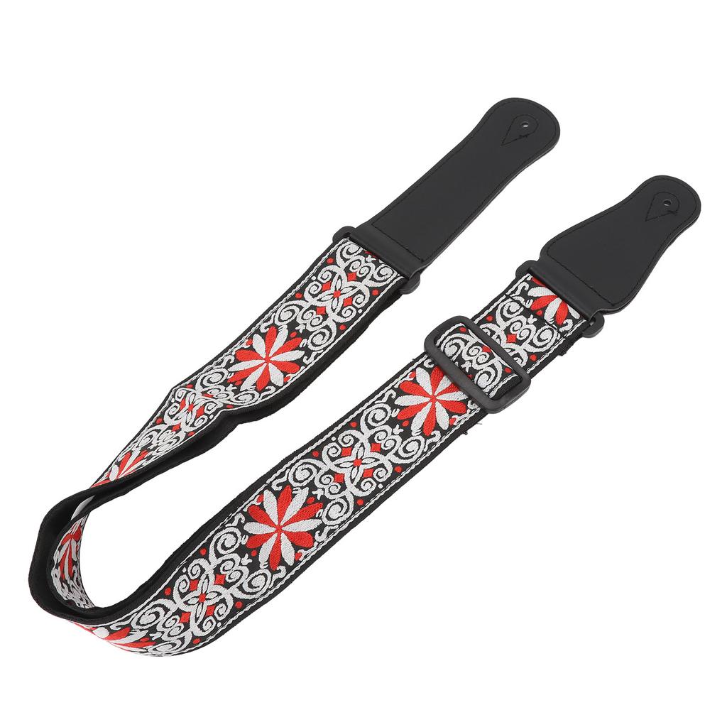 Guitar Strap Leather Embroidered Thickened Wear Resistant Adjustable Length Belt Red