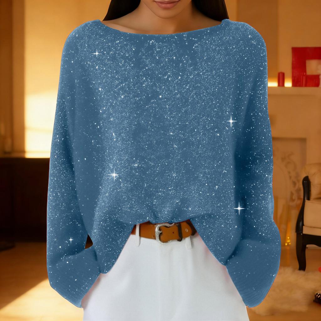 Women Sequin Knitted Casual Pullover Tops Fashion  Long Sleeve Sweaters