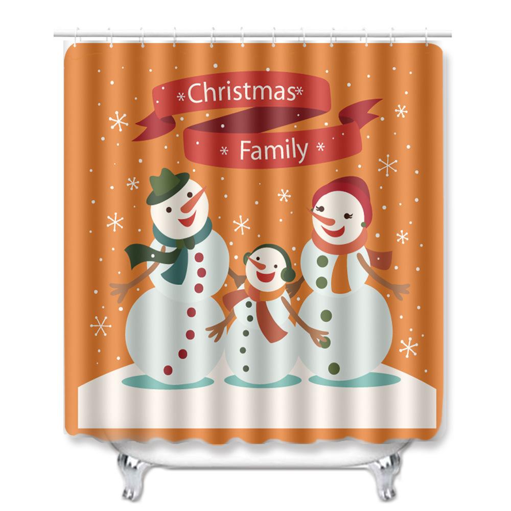 Christmas Shower Curtain Floor Mat Combination Four-Piece Set Bathroom Toilet Carpet Shower Room Mat Foot Mat