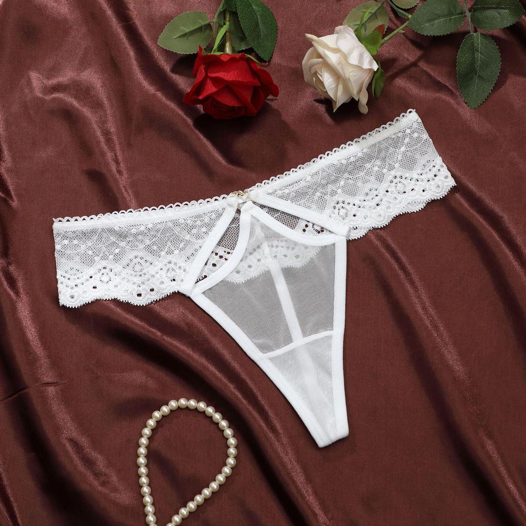 Peach Butt Sexy Lace Low Waist Heart Thong - Plus Size Transparent Panties for Women