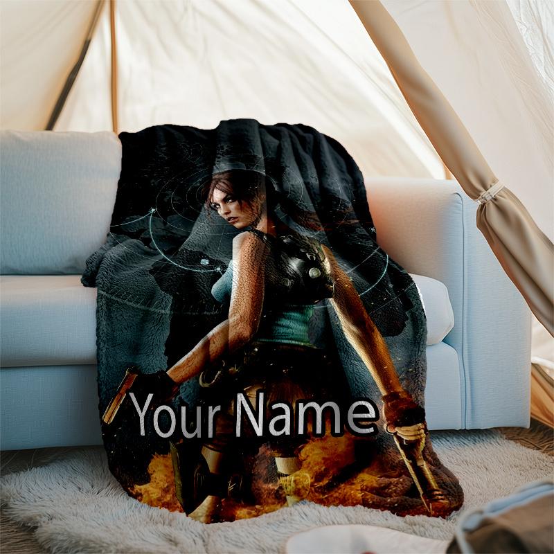Custom Name Tomb Raider Theme Printed Blanket - Perfect for Couch, Bed, Travel & Outdoor Use | Machine Washable, Cozy & Durable.