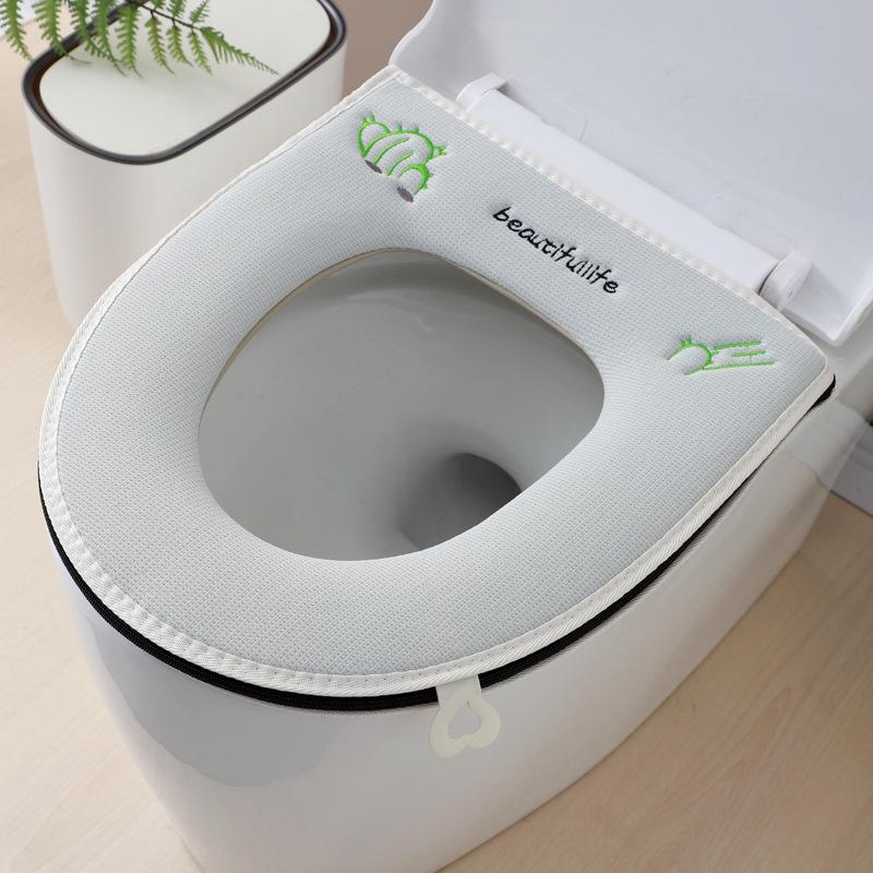 Universal Embroidered Washable Zip-On Toilet Seat Cover for All Seasons