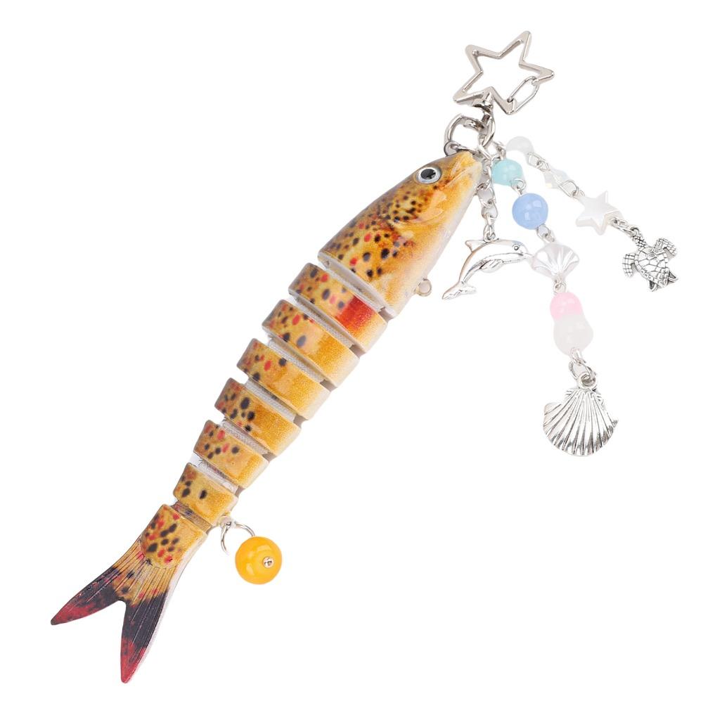 Spotted Yellow Fish Keychain ABS Articulated Fish Keychain Cute Fishing Bait Keychain For Bag