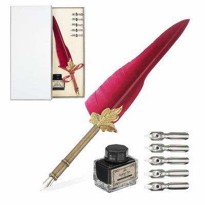 PATIKIL Feather Pen 1 Vintage Feather Calligraphy Fountain Dip Pen Pen for Beginner with Interchangeable Dark Red Set, Set, Pen, Set, Ink, Holder,