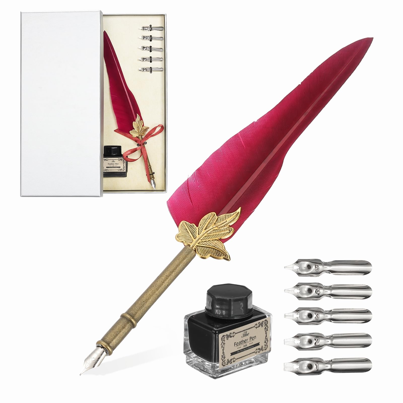 

PATIKIL Feather Pen 1 Vintage Feather Calligraphy Fountain Dip Pen Pen for Beginner with Interchangeable Dark Red Set, Set, Pen, Set, Ink, Holder,