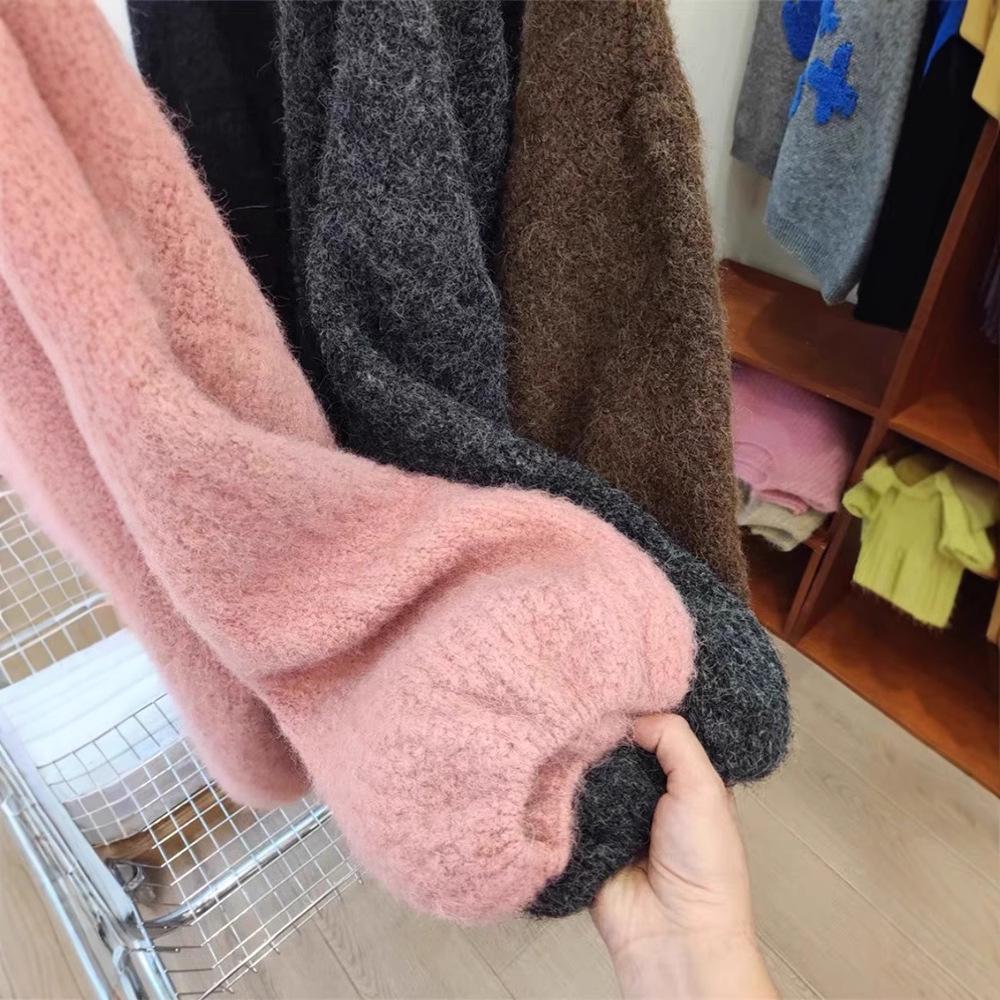 Koreanischer Lässiger Stil Laternenärmel Strickjacke - Damen Verdickter Midilanger Pullovermantel für Herbst und Winter