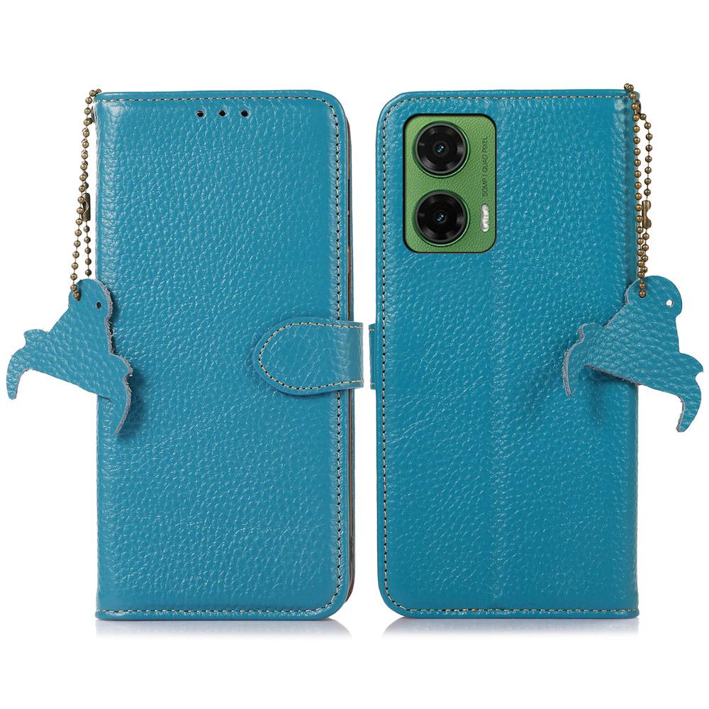 

For Motorola Moto G35 5G Case RFID Blocking Litchi Texture Genuine Cow Leather Phone Cover A