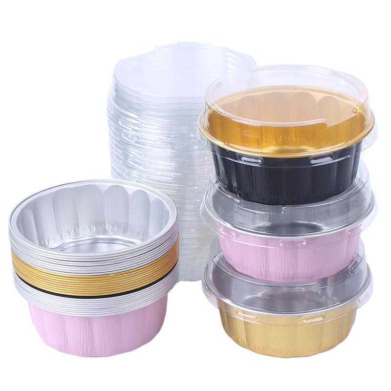 10Set Aluminum Foil Cake Container 250ml Cake Pans Liners With Lids Heat-Resistant Foil Baking Cups Cake Pan Kitchen Tool