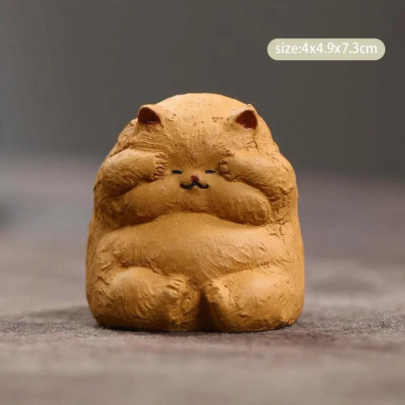Chinese Yixing Purple Clay Sculpture Tea Pet Cute Lucky Cat Statue Decor Tea Figurine Desktop Ornaments Tea Set Decoration