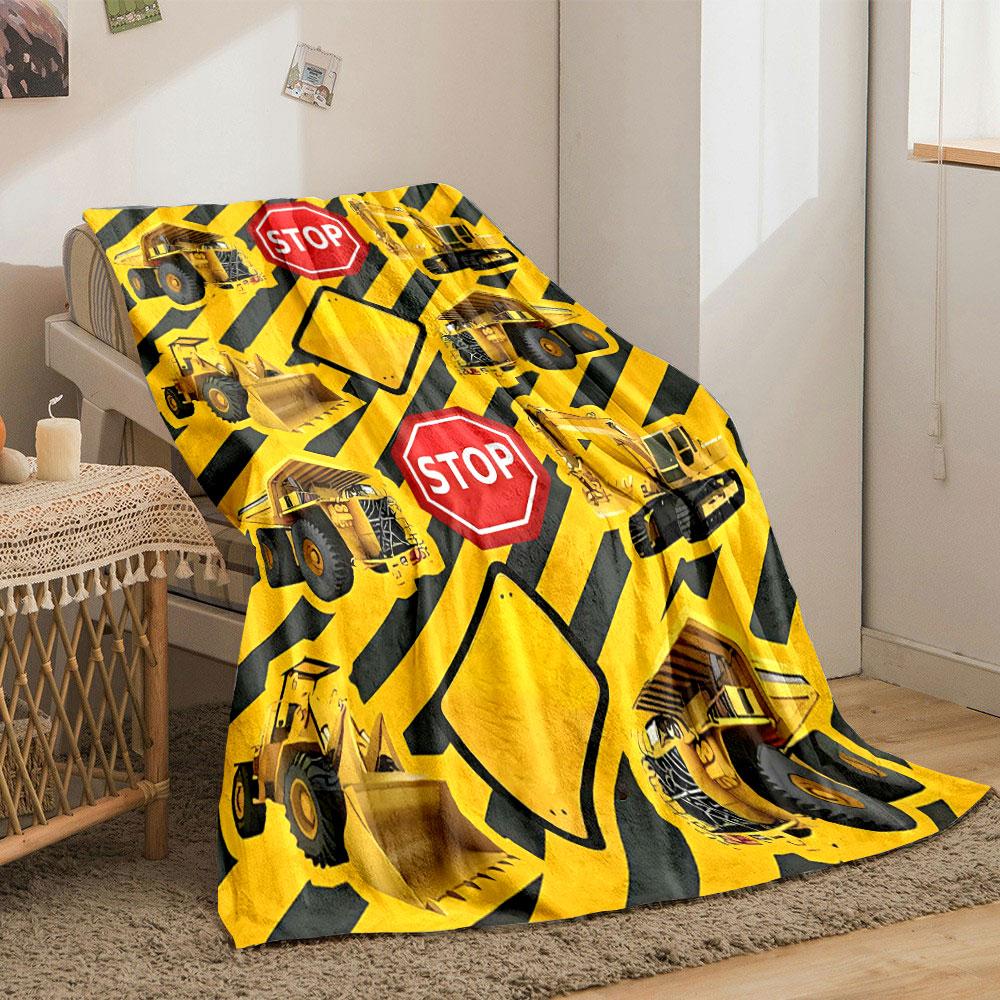 Construction Vehicles Stop Signs Blank Signs Blanket bedroom Blanket for Livingroom Couch lunch break Soft throw for Friend's festival Gift