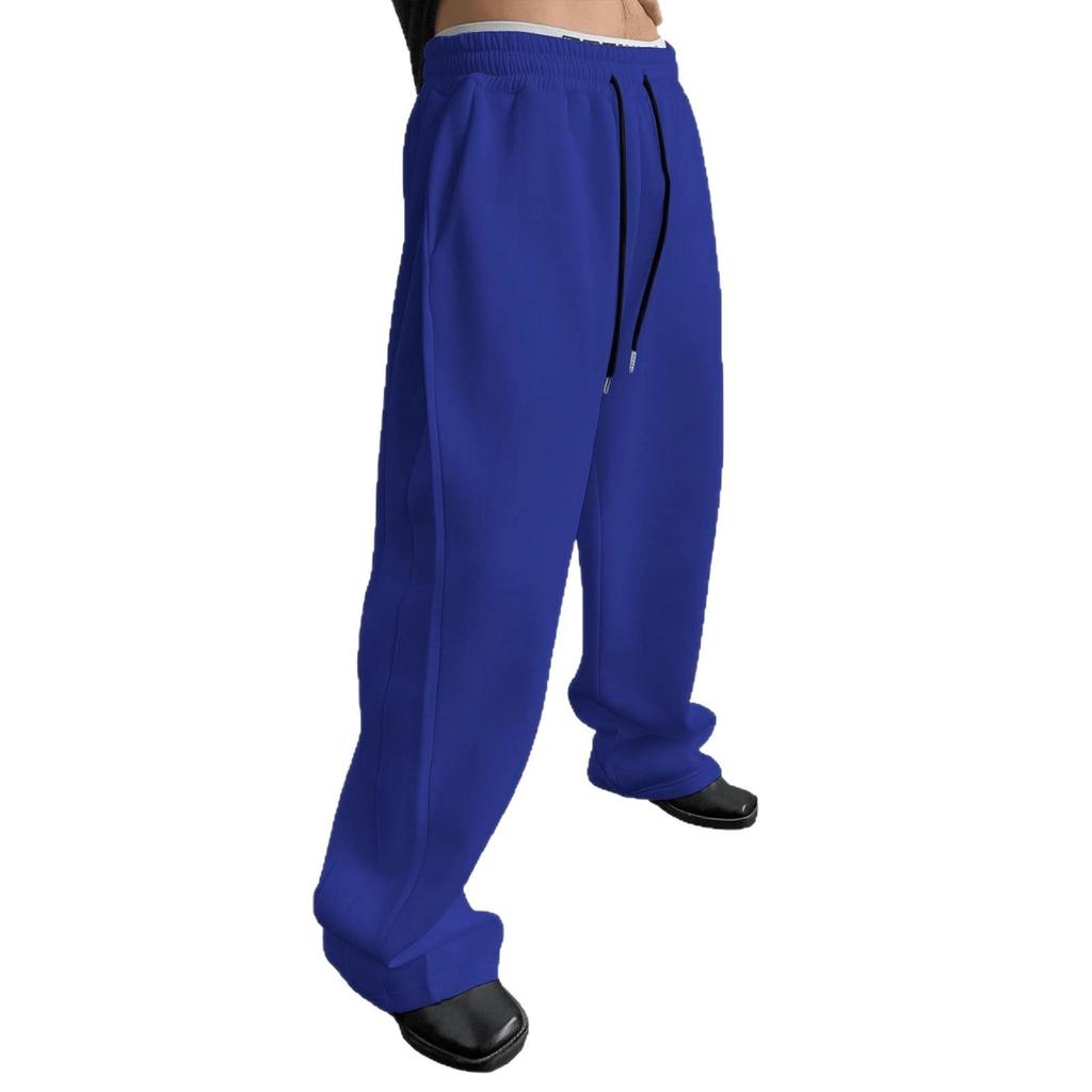 Men's European and American Wide-Leg Sweatpants, Drawstring Waist, Loose Fit, Straight-Leg Sports Pants