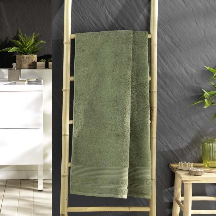 Serviette De Douche - Tendresse - 70 X 130 Cm - 100% Coton - Kaki - 500 Gr/cm²