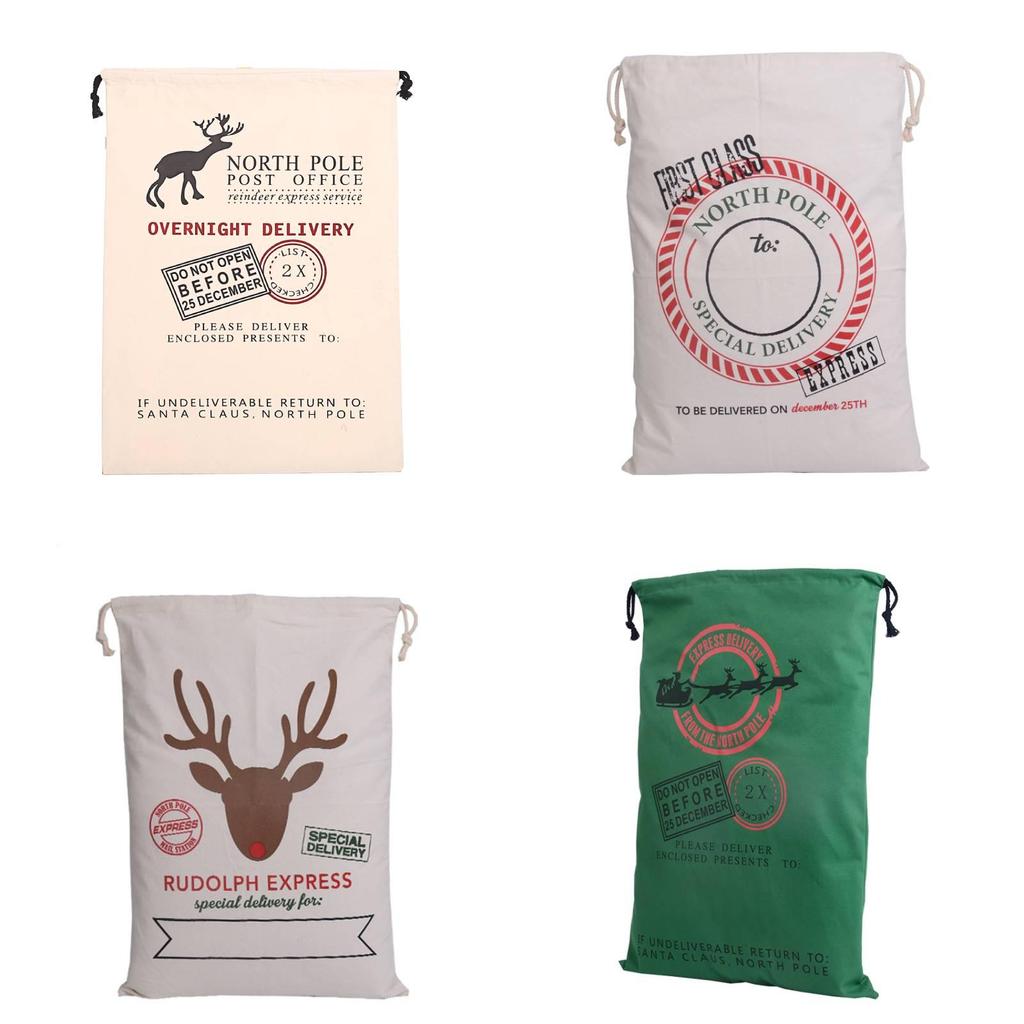 Festive Canvas Gift Bag With Reinforced Drawstring For Holiday Gift Wrap
