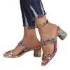 Large Size Square Toe Color-blocking Mid-heel Sandals Women's 2025 Summer New Thick-heeled Rhinestone Slip-flops