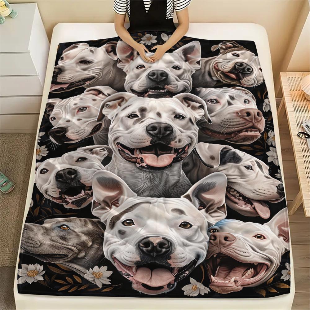 1Pc Pitbull Yorkshire Print Flannel Blanket, High quality Comfortable for All Seasons, Home Decor, Warmth and Comfort, Perfect for Christmas Gifts