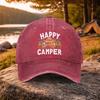 Happy Camper Print Washed Baseball Cap Unisex Cotton Hat for Outdoor Golf Daily Wear