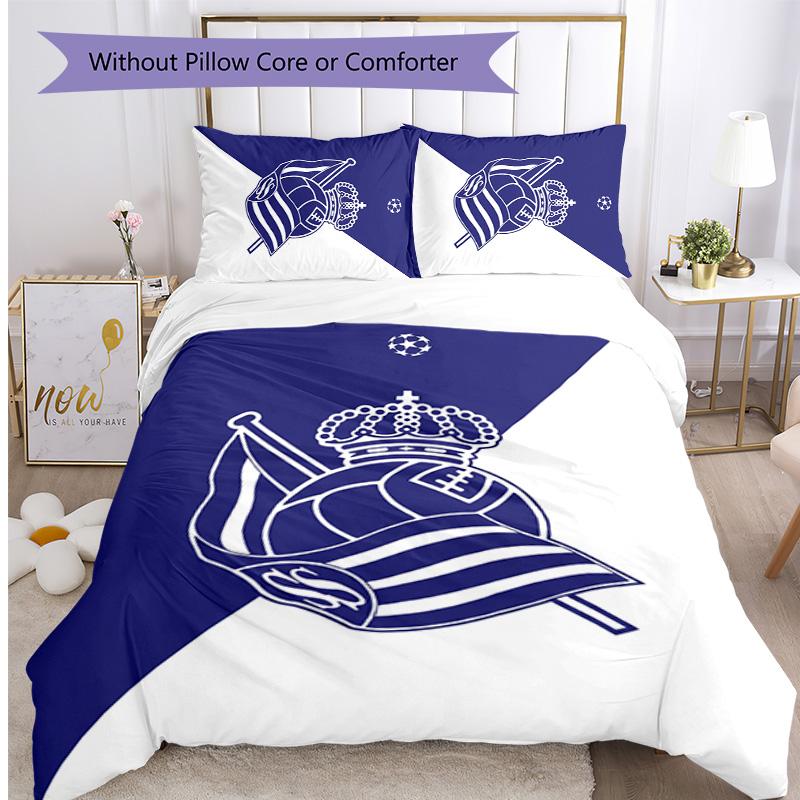 Real Sociedad FC Printed 3PCS Bedding Set Breathable Duvet Cover with Pillowcases Decorative Bed Linen for Bedroom Home