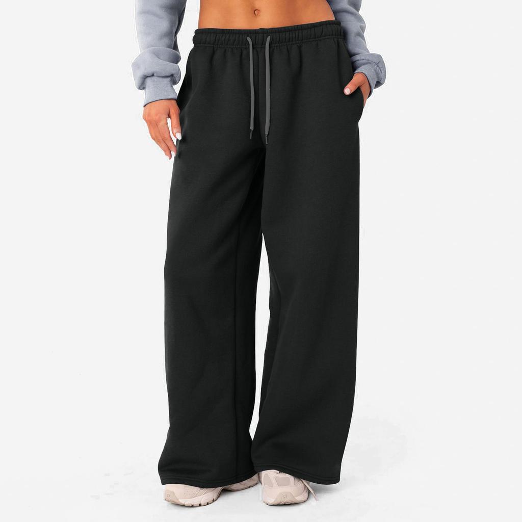 Women's Yoga Pants Comfortable Drawstring Pants Loose Straight Pants With Pockets Solid Color Sweat Pants Wide Leg Running Exercise