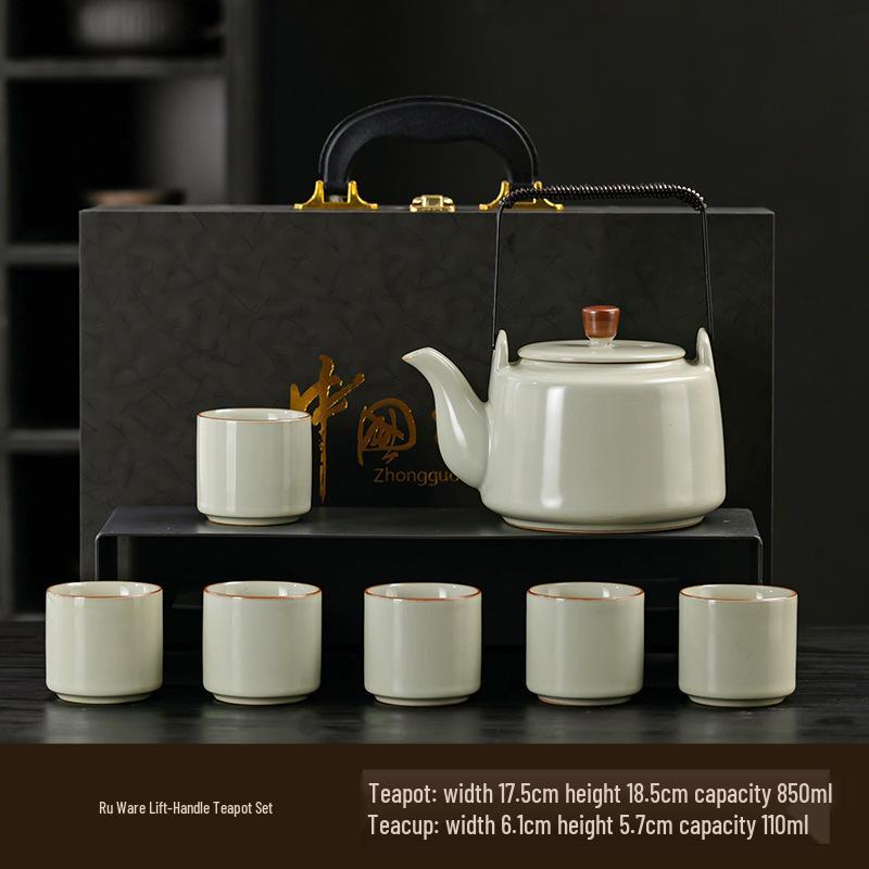 Ru Ware Teapot Kung Fu Tea Set with Lifting Handle – Large Capacity Gift Box for Household or Business Events