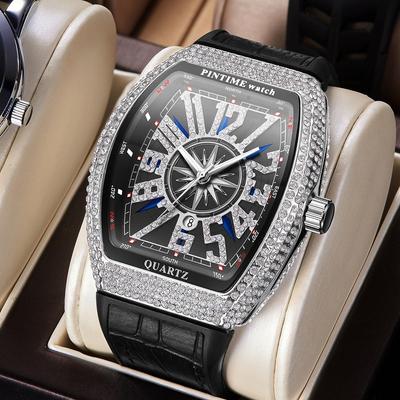 1PC Men's Watch Barrel Watch Simple Watch Belt Yacht Diamond Retro Quartz Watch