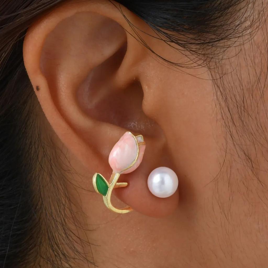 Elegant Tulip Imitation Pearl Earrings for Women,Unique Pink Earrings,Exquisite Jewelry Mother's Day Gift